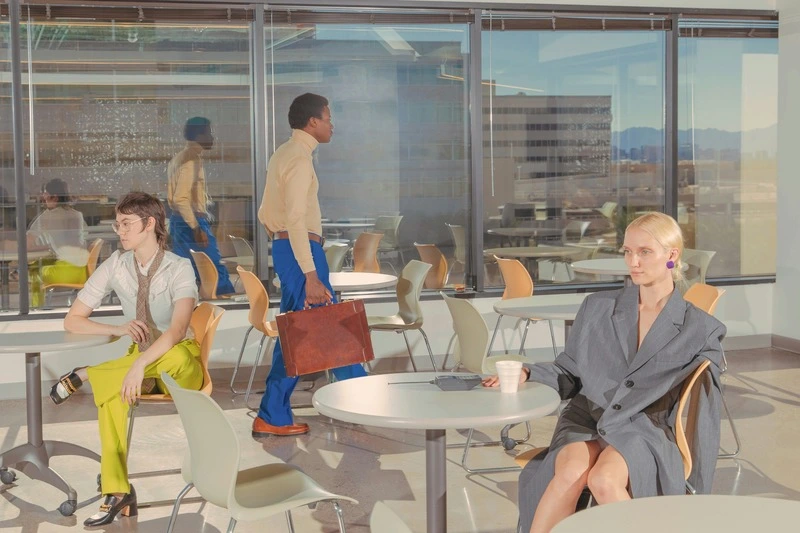 Pessoas em um café, imagem em 3d